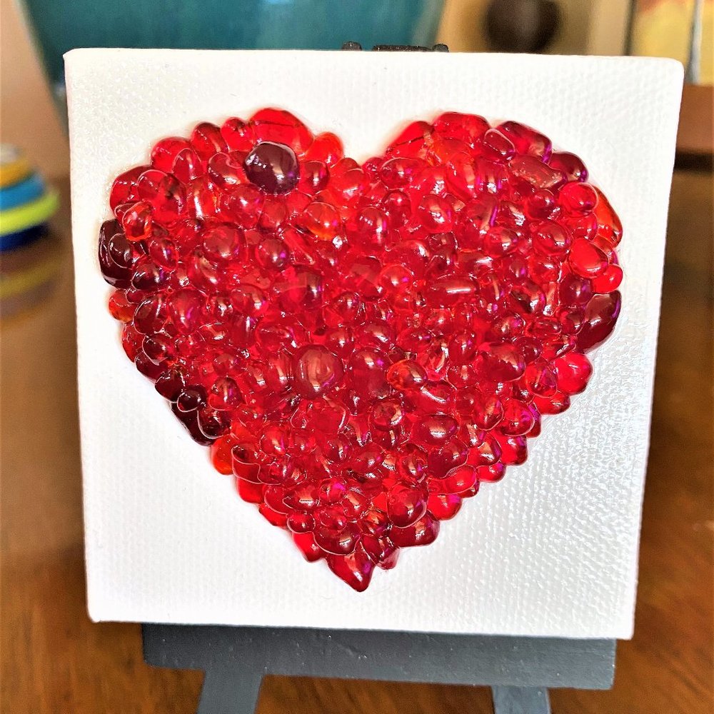 Original Art Red Glass Heart Mini Canvas Art